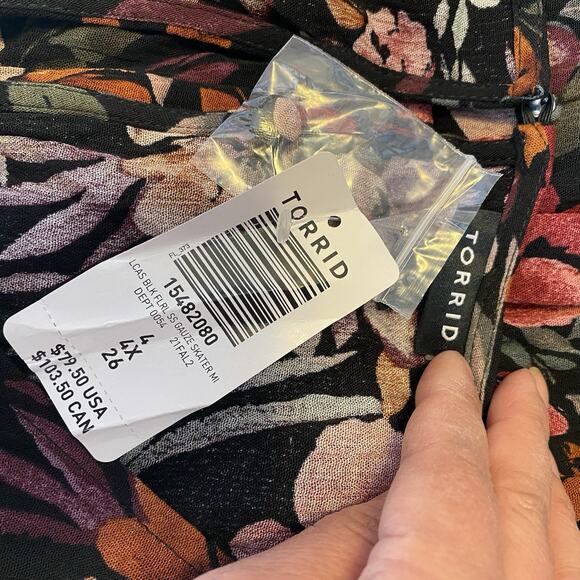 New Torrid 4/4X Cottagecore Floral Midi Gauze Skater Dress Beach Boho Hawaii - Picture 5 of 10